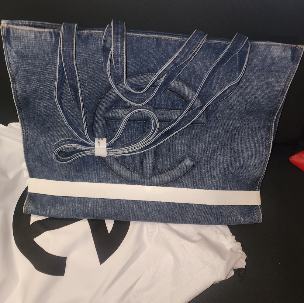 Large Telfar Denim Shopper- Blue 100% AUTHENTIC